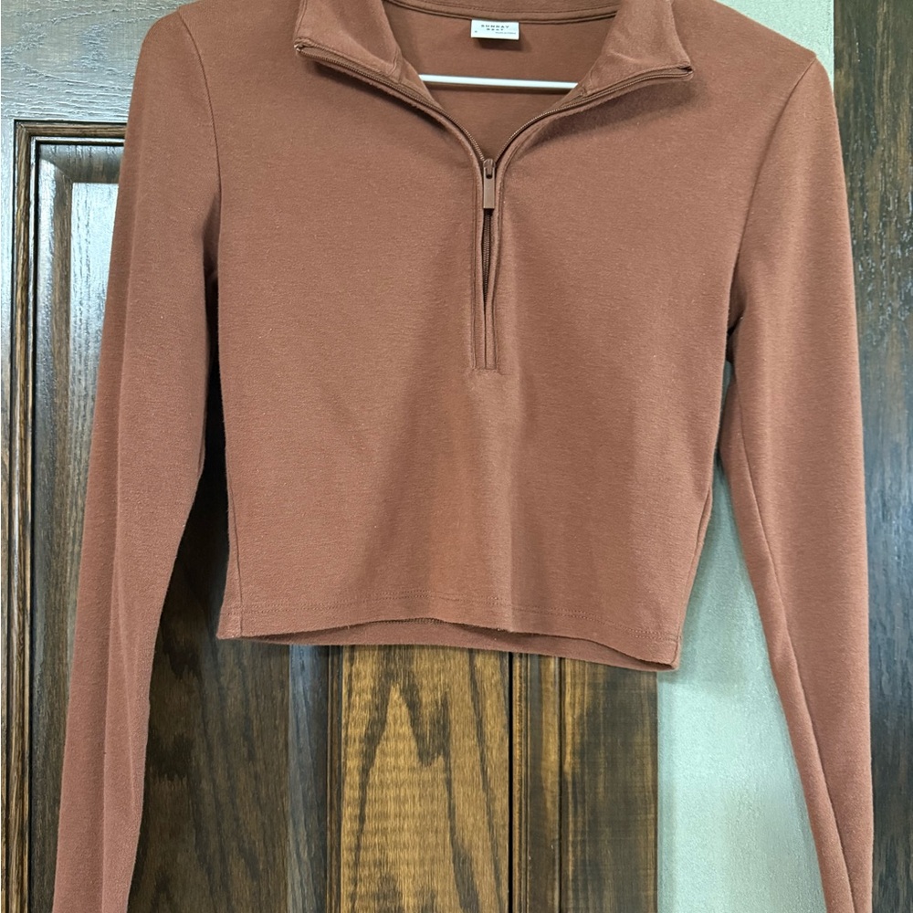 Sunday Best Brown Long Sleeve Polo Crop Top
